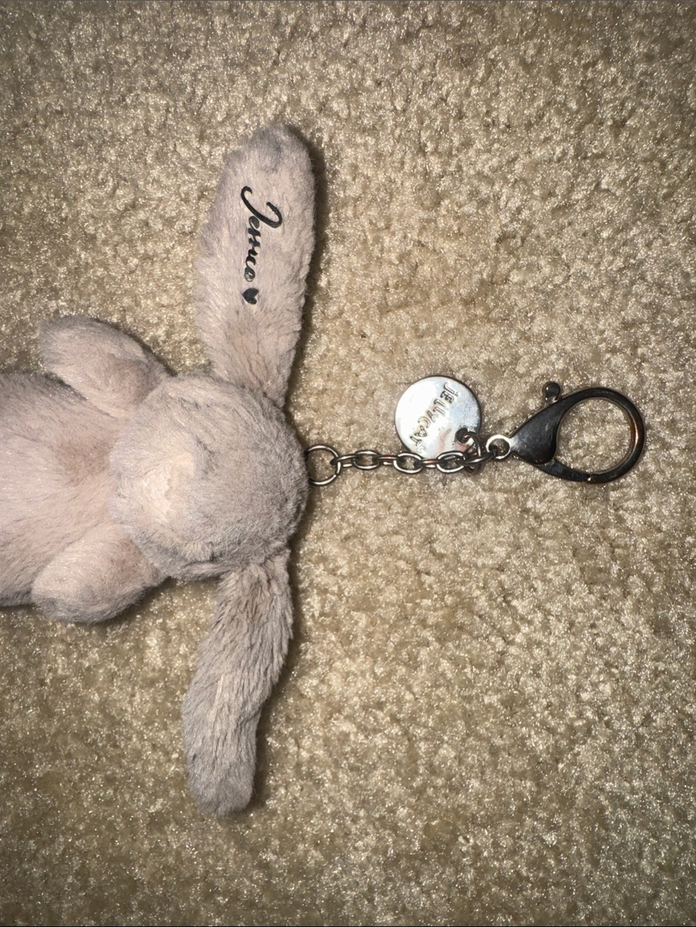 Jellycat Taupe Plush Bunny Keychain with Script Ear (Jessica) - Picture 2 of 3